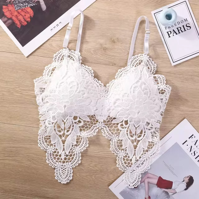 Lace hollow Cut seamlesss White bra