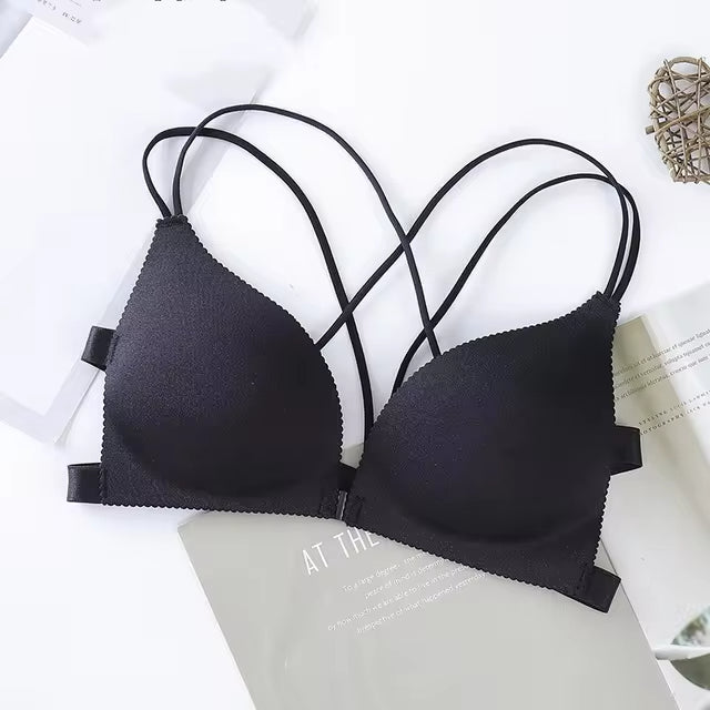 women front buckle black bra